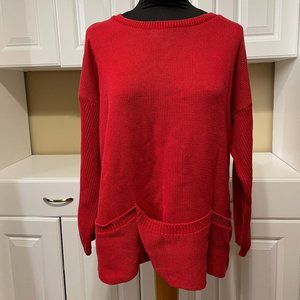 Staccato Women Medium Red Long Sleeve Cotton Pullover Sweater Loose Fit Comfy